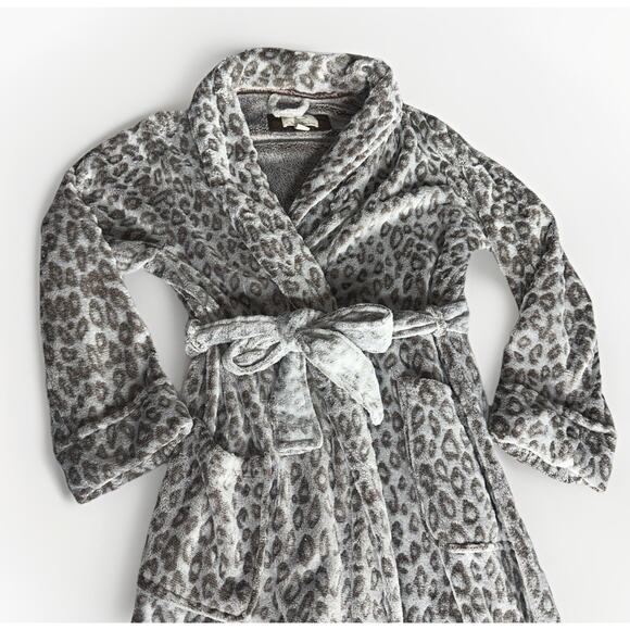 Oscar de la Renta Leopard Print Plush Robe Belted Pockets S/M Women’s Lounge - Picture 1 of 11